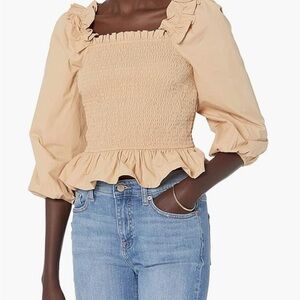 Women's Beige Ruffle Smocked Top
